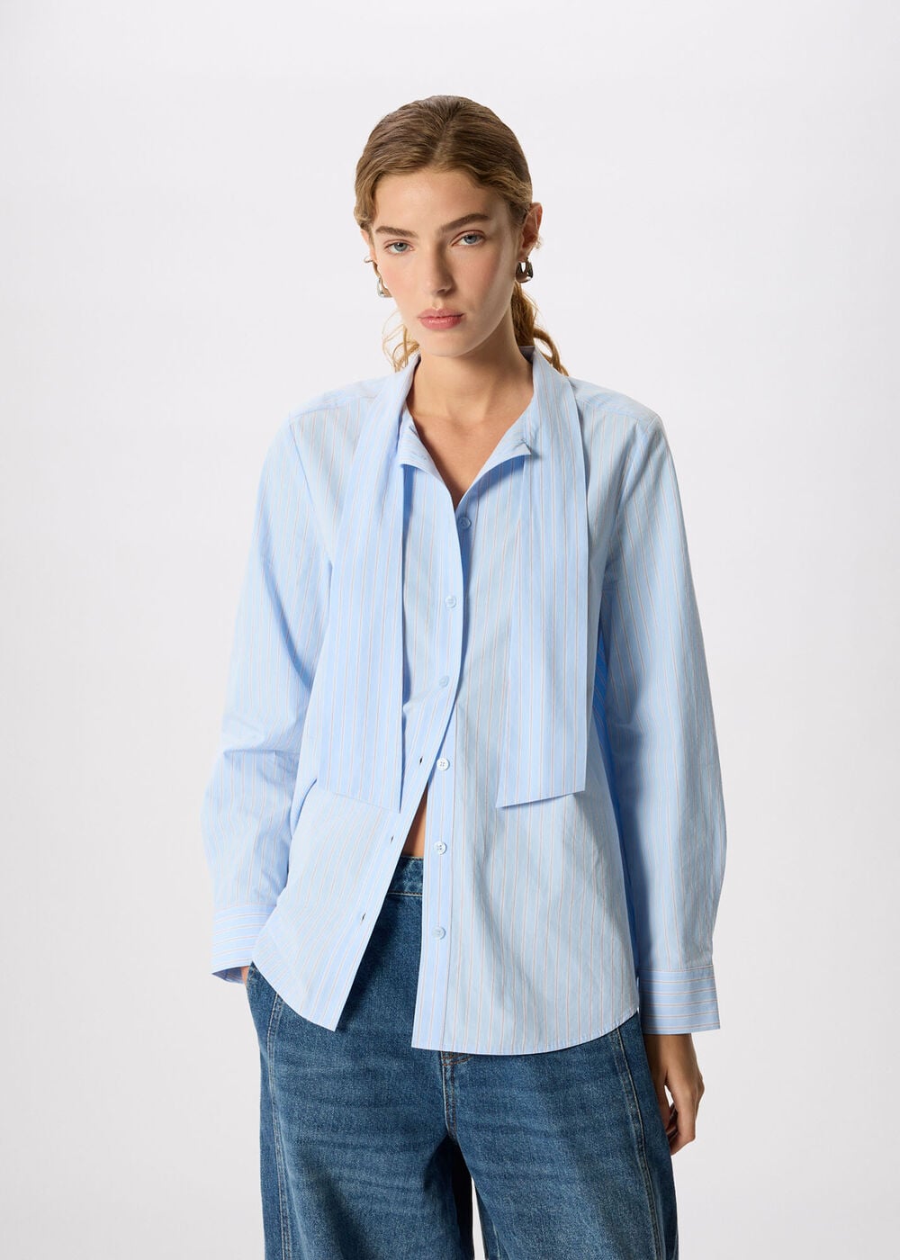 Scarf Stripe Cotton Shirt