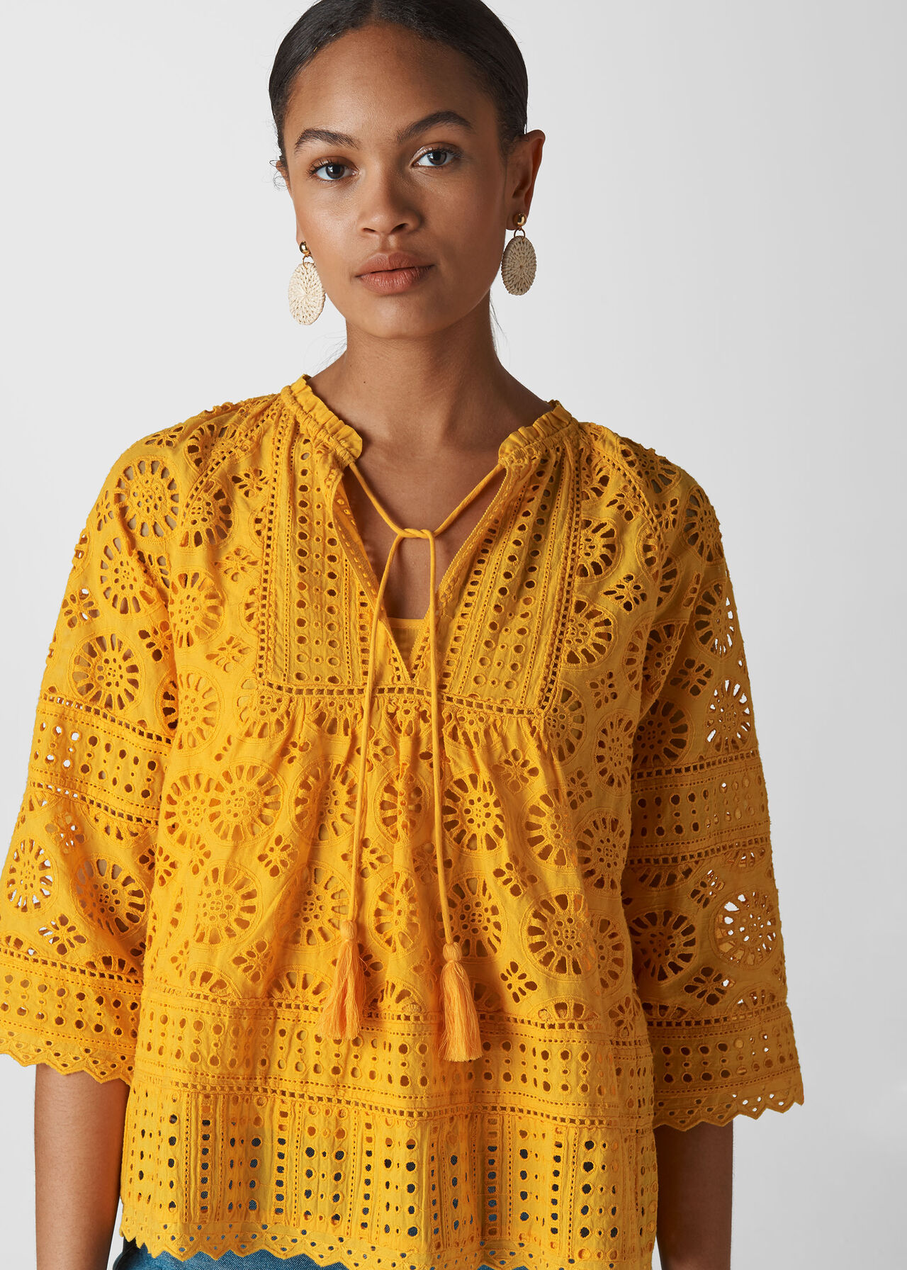Yellow Maggie Broderie Blouse | WHISTLES | Whistles UK