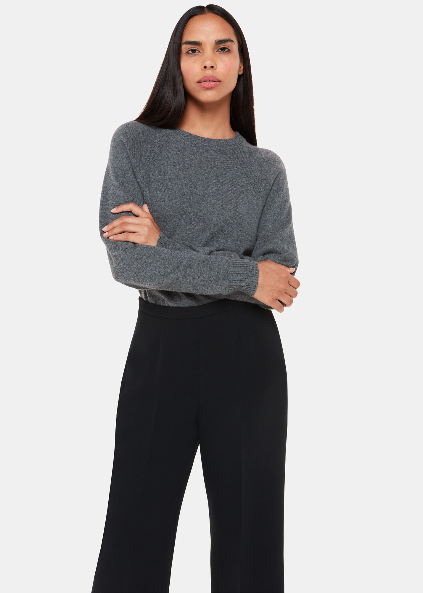 Black Wide Leg Cropped Trouser WHISTLES