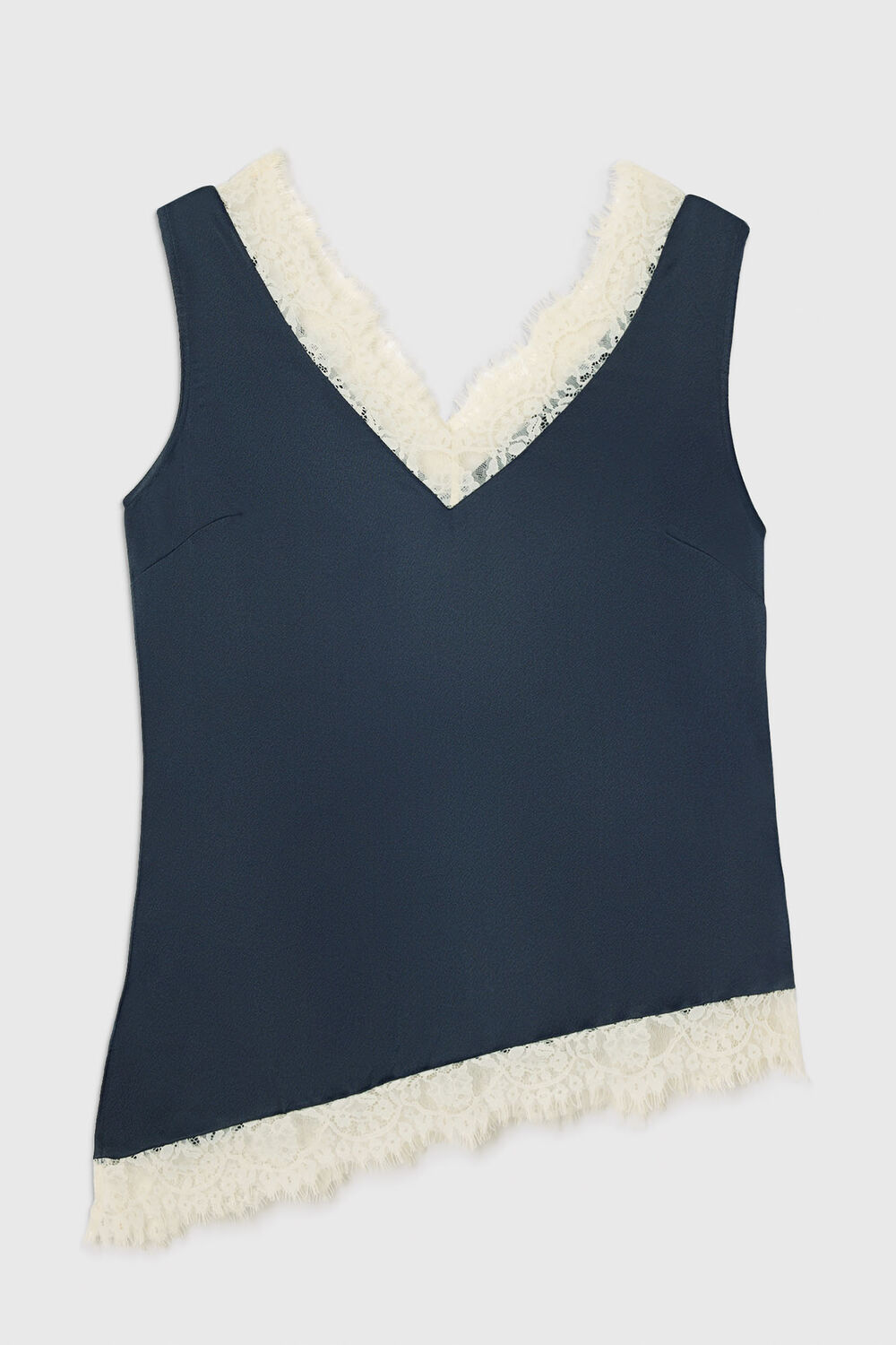 Navy Lace Trim Satin Cami Top