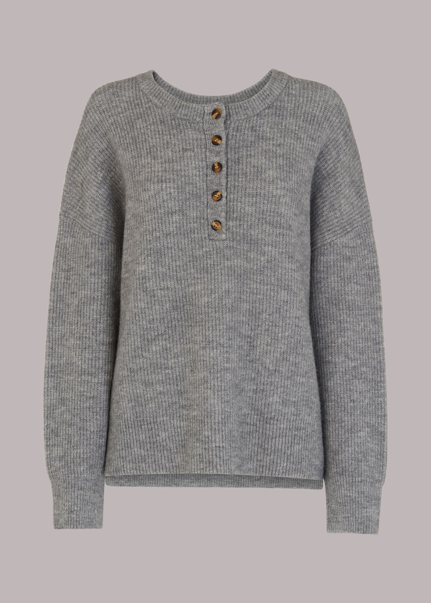 Grey Henley Button Up Jumper WHISTLES