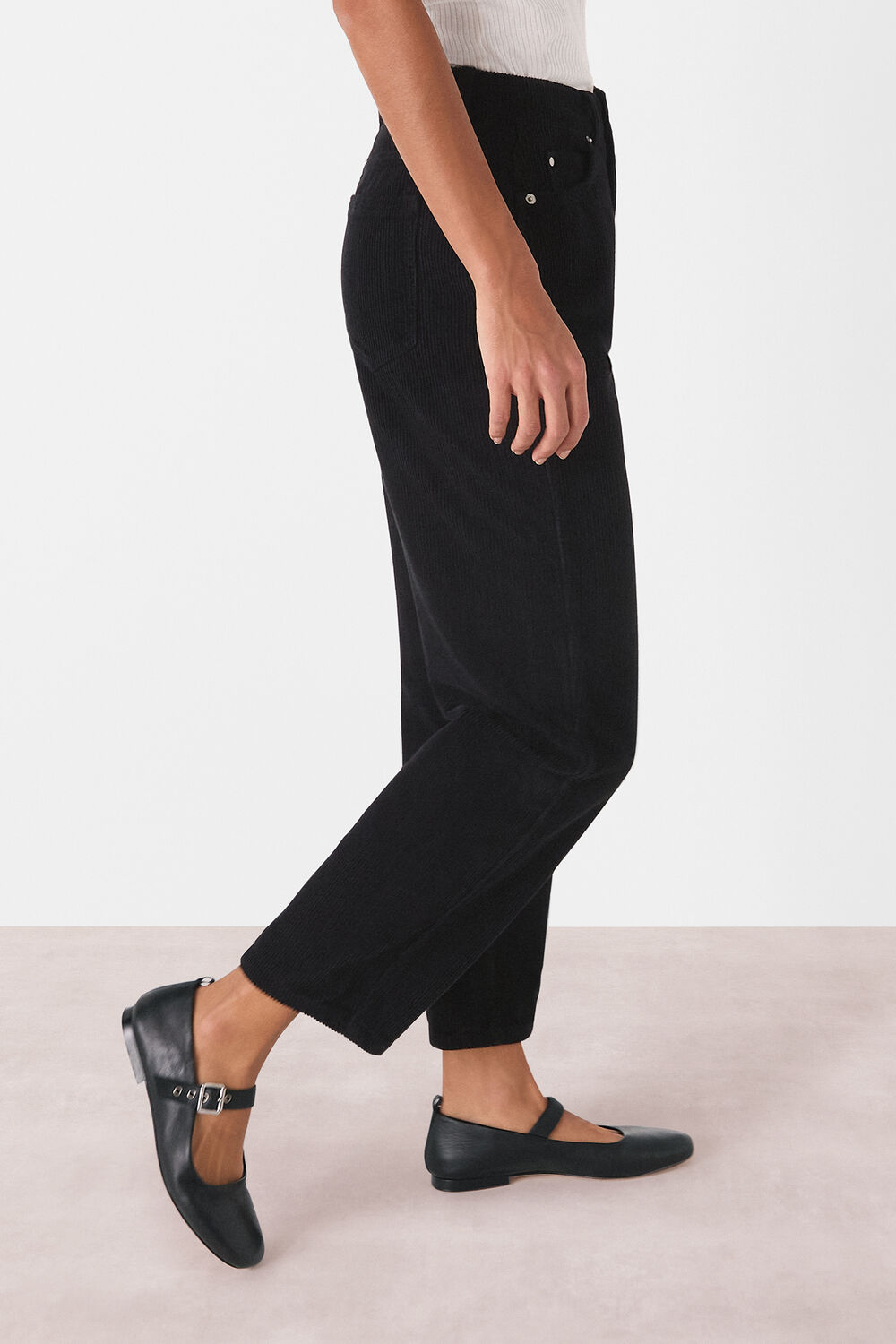 Black High Waist Cord Barrel Jean