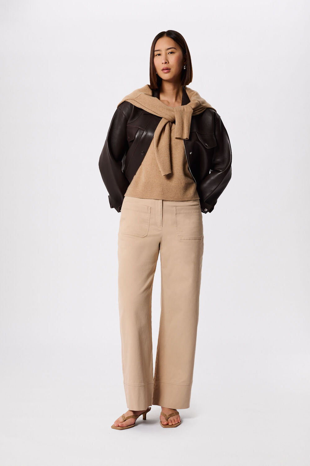 Neutral Wide Leg Casual Cotton Trouser