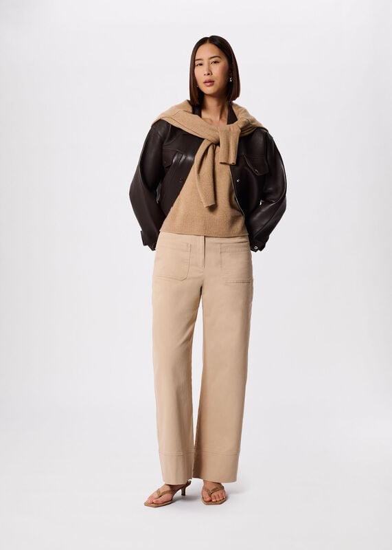 Neutral Wide Leg Casual Cotton Trouser