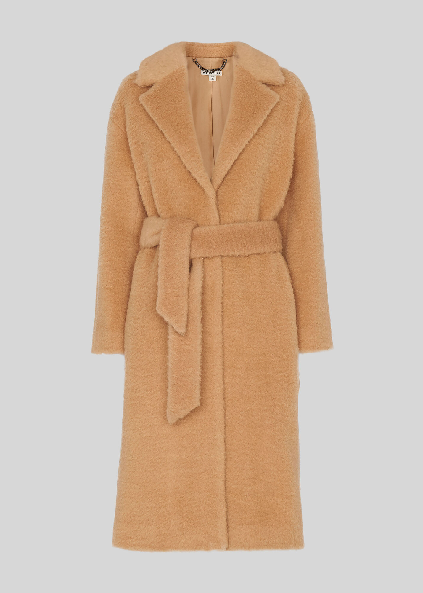 Camel Wool Textured Belted Coat WHISTLES