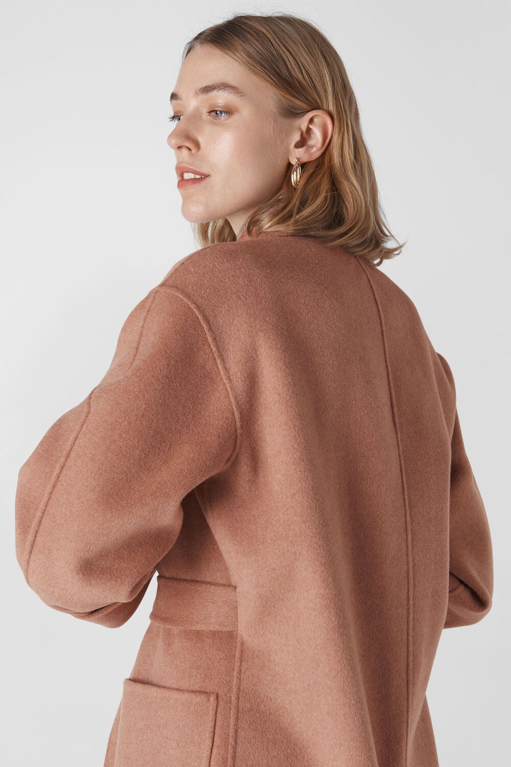 Double Faced Wool Wrap Coat Pale Pink