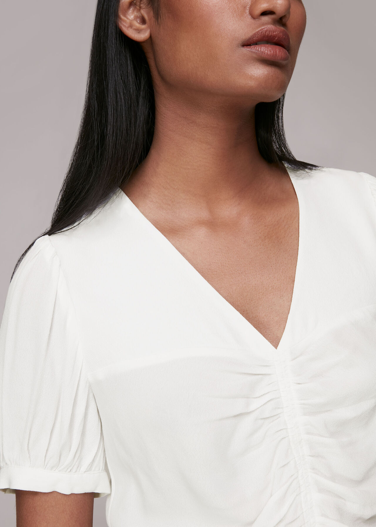 V Neck Gather Detail Top