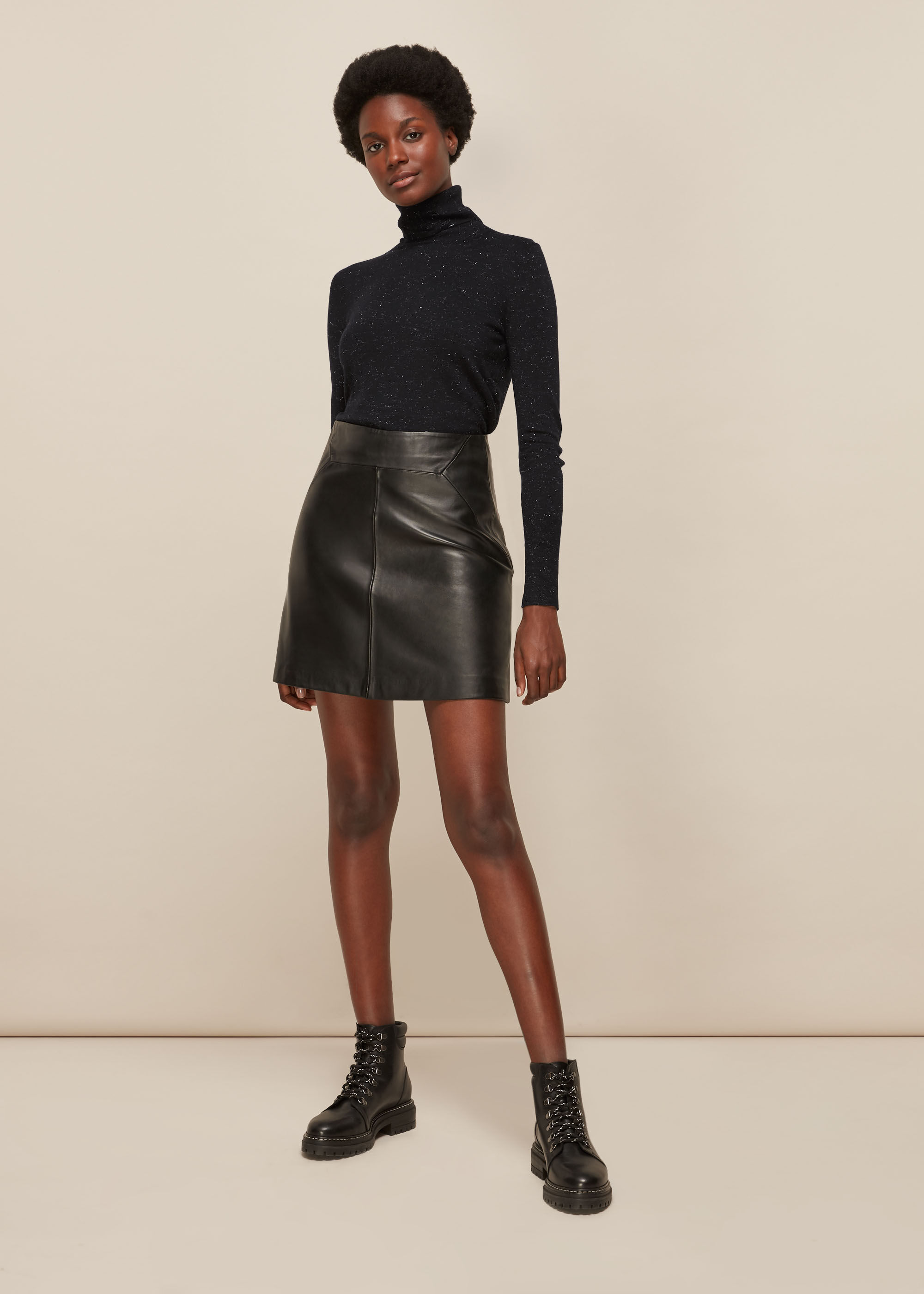 Black Annie Sparkle Polo Knit WHISTLES