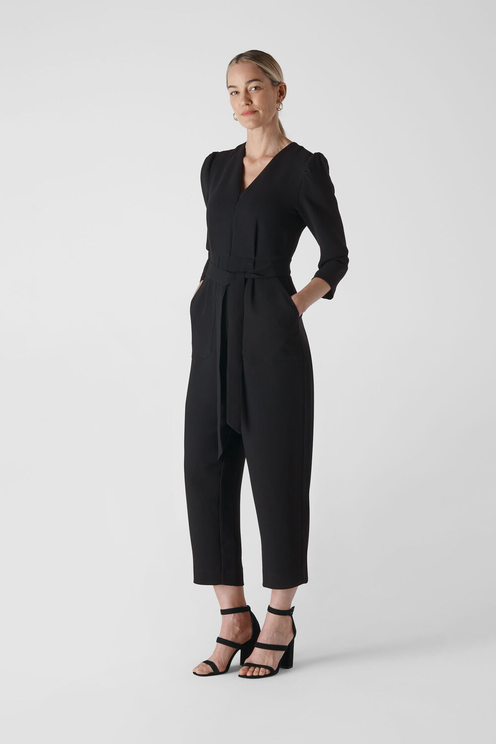 Hallie Zip Crepe Jumpsuit Black
