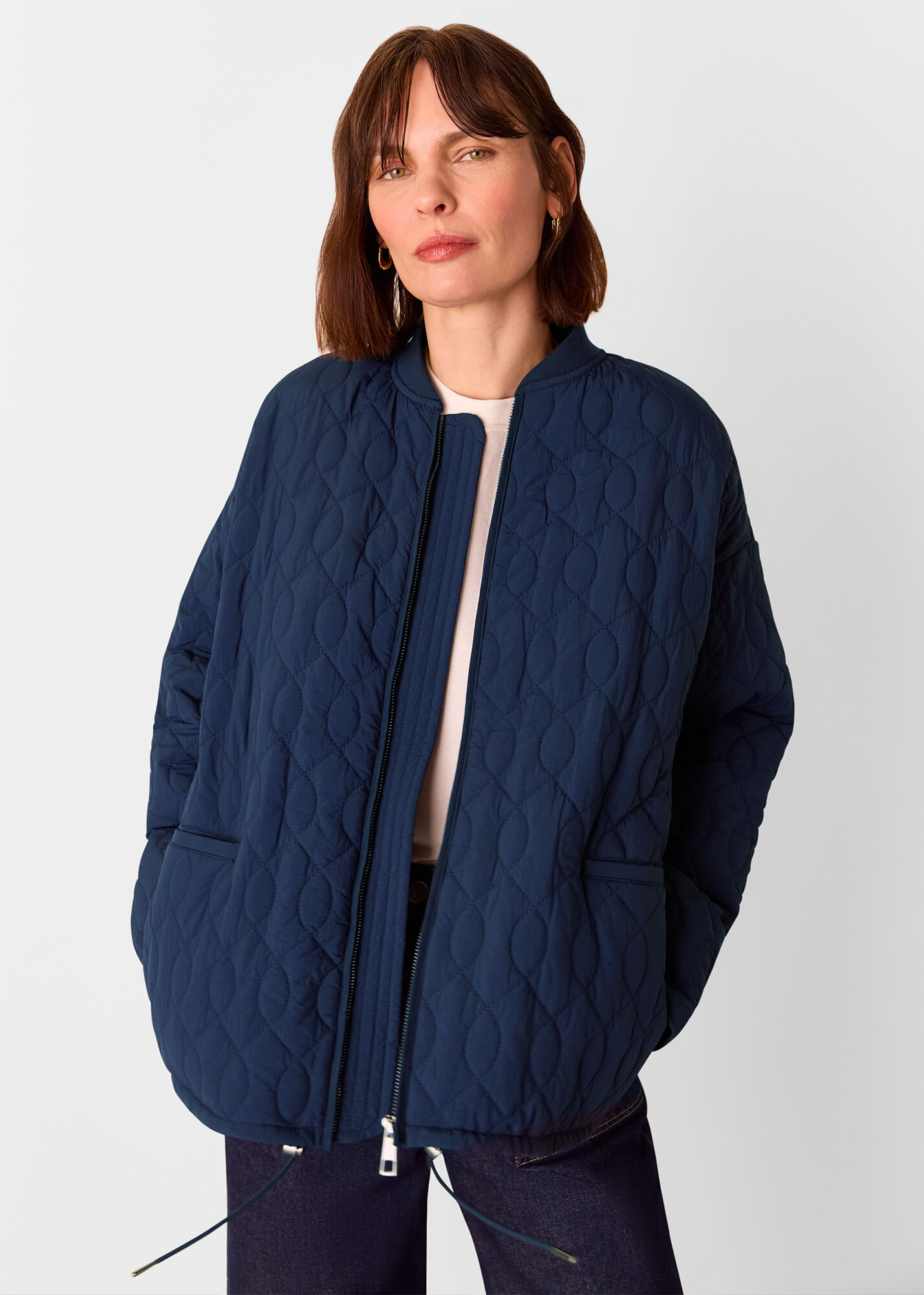 Navy Nia Drawstring Quilted Jacket | WHISTLES | Whistles US |