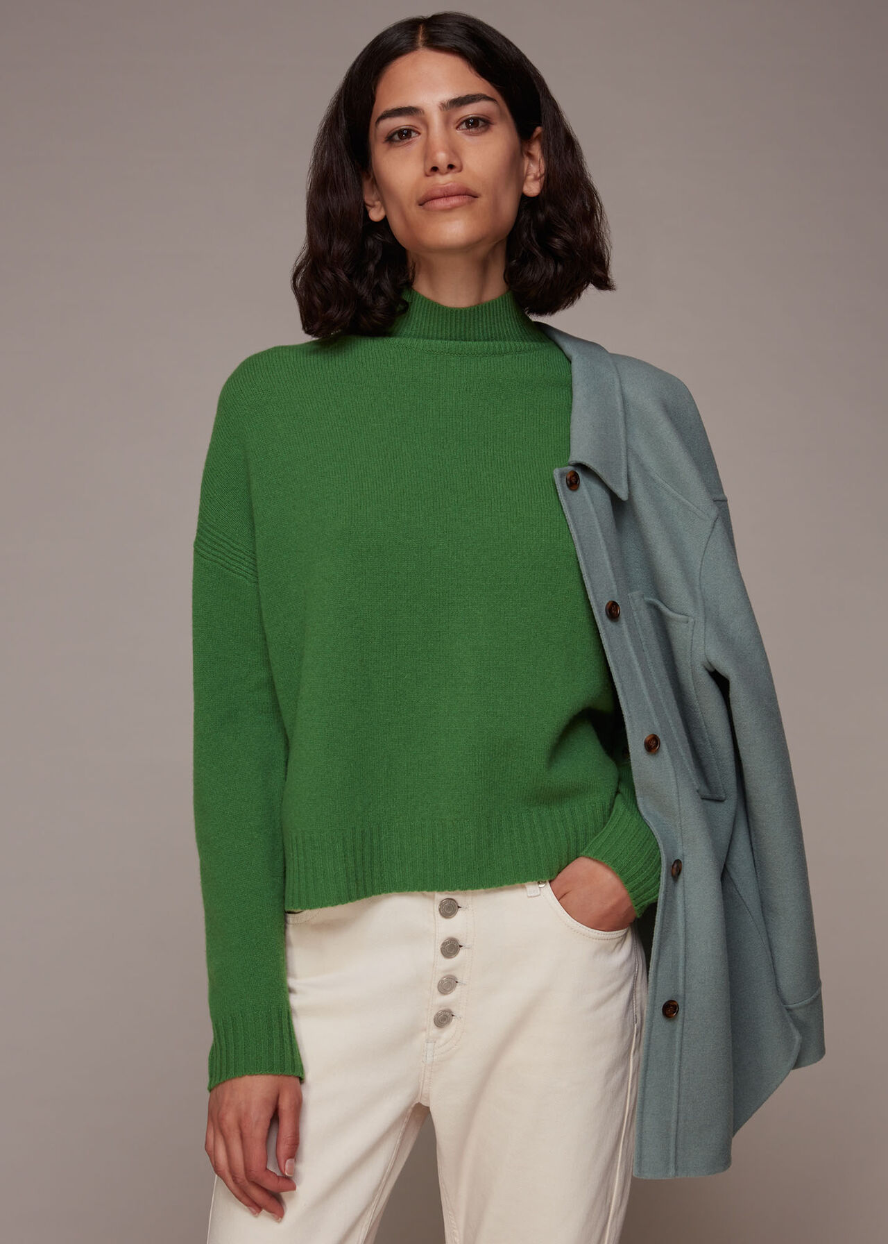 Wool Split Funnel Neck Jumper