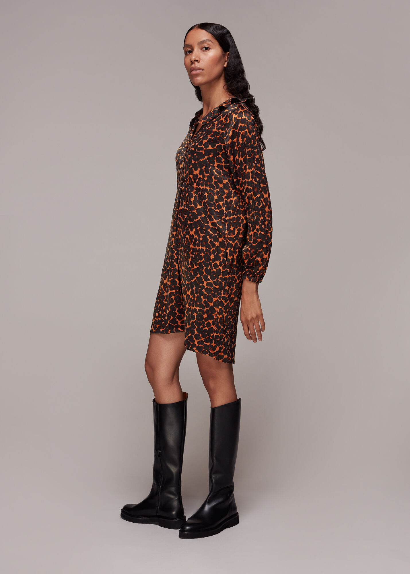 Leopard Print Smudge Animal Frill Dress WHISTLES
