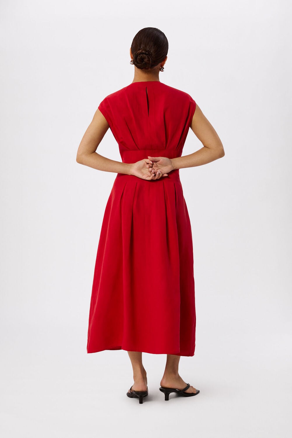 Red Petite Panel Linen Blend Dress