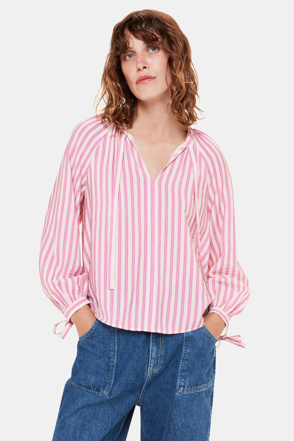 Mia Stripe Tie Neck Blouse