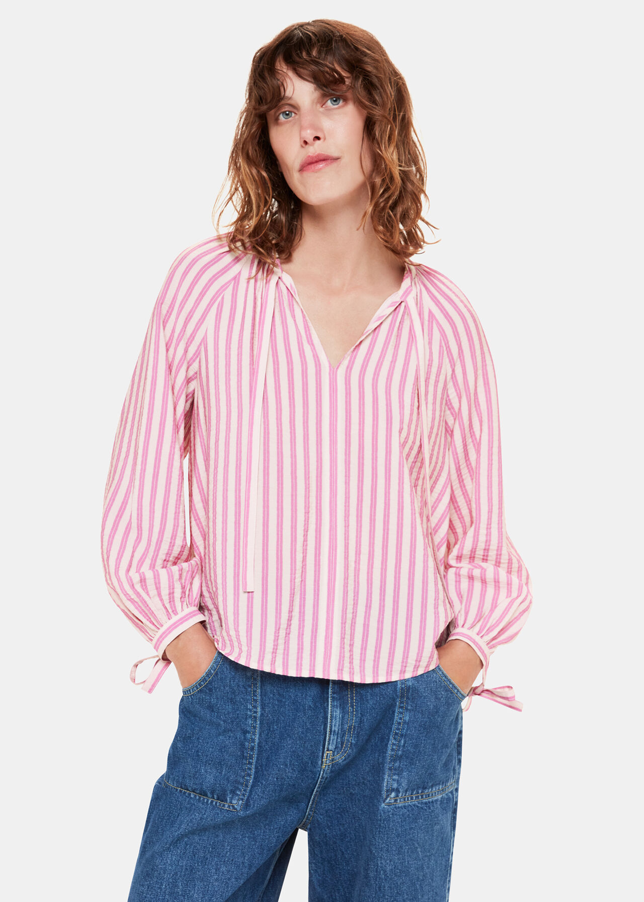 Mia Stripe Tie Neck Blouse