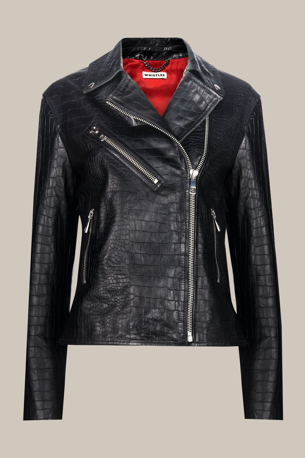Adriana Leather Croc Biker Black