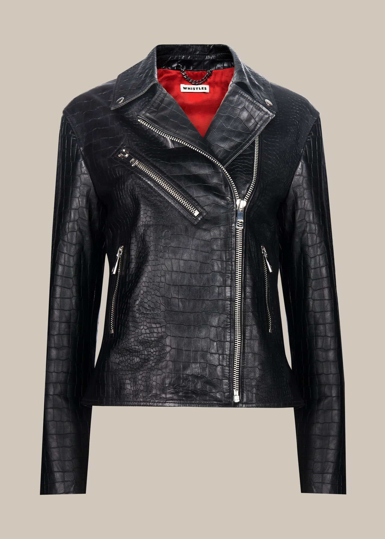 Adriana Leather Croc Biker Black