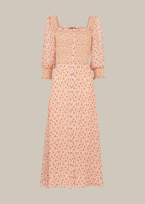 Multicolour Flower Berry Print Silk Dress