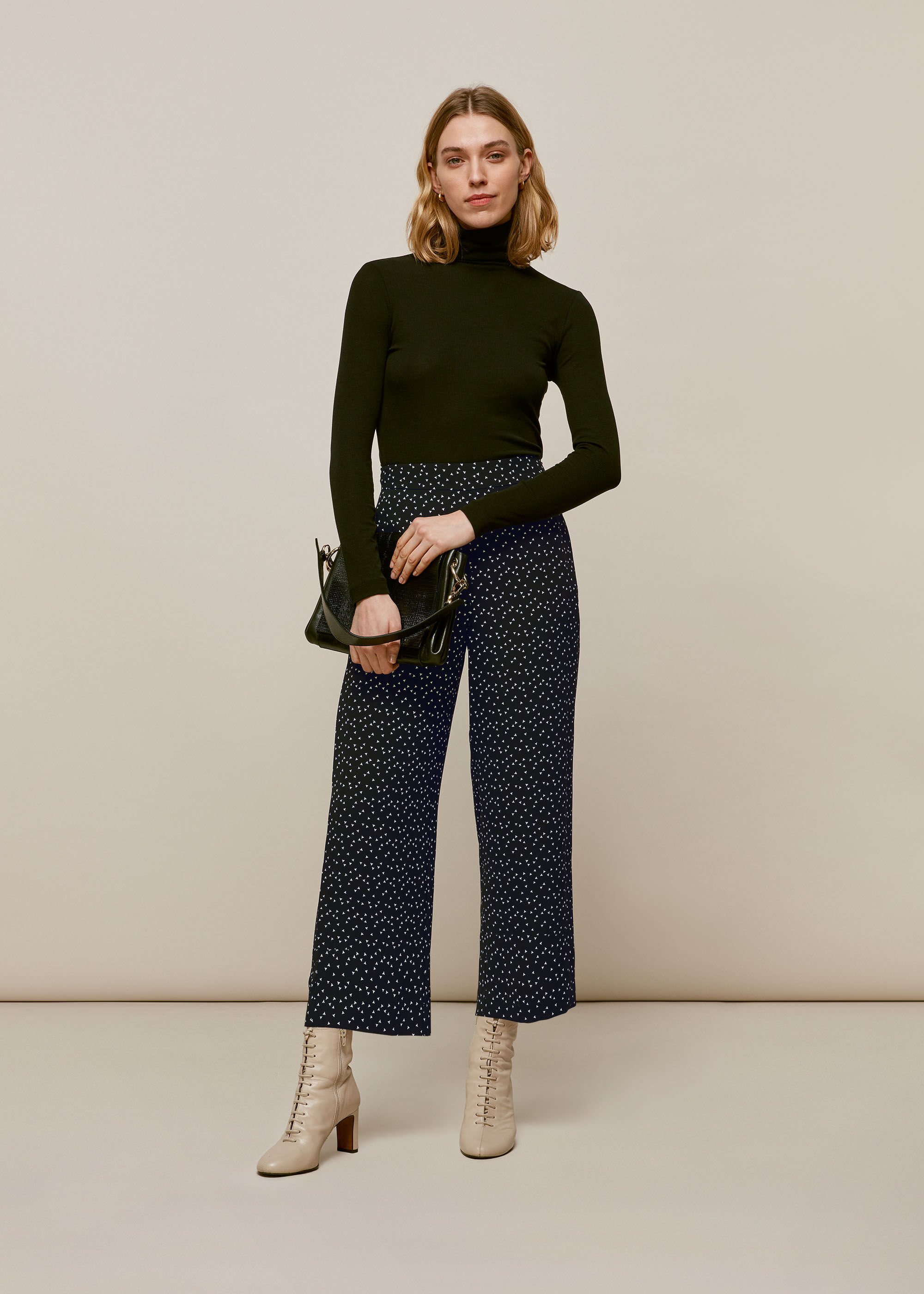Black Multi Micro Triangle Crepe Trouser WHISTLES