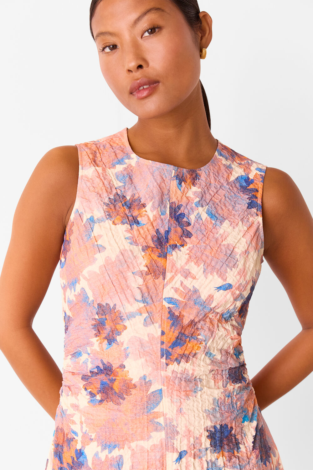 Petite Floral Textured Midi Dress