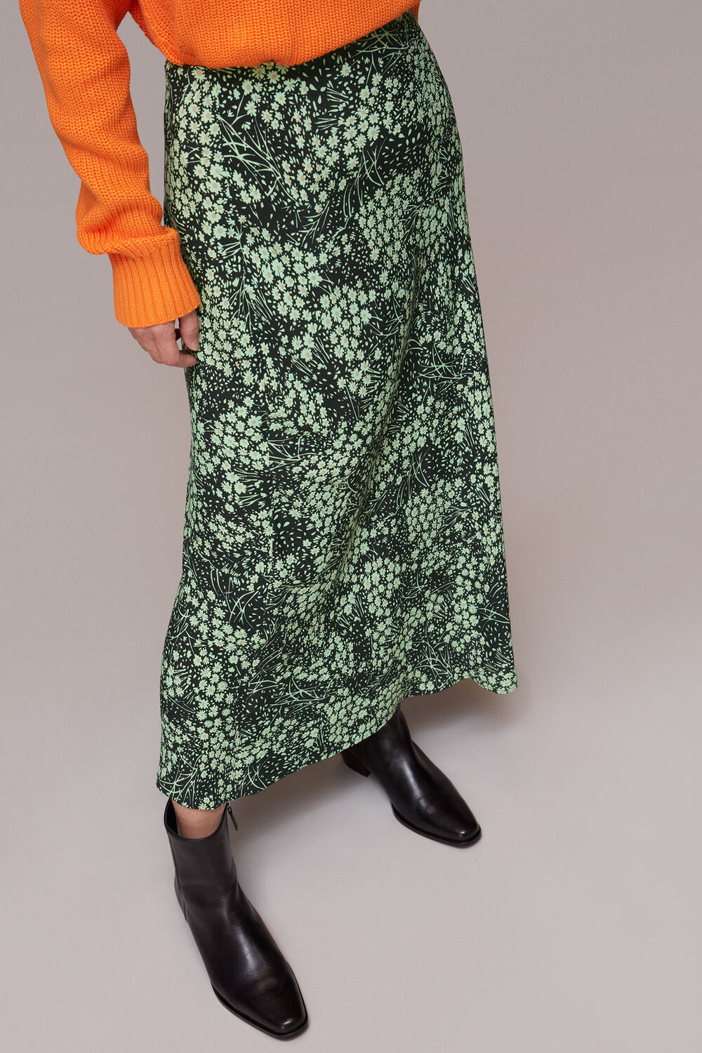 Green Daisy Meadow Bias Cut Skirt