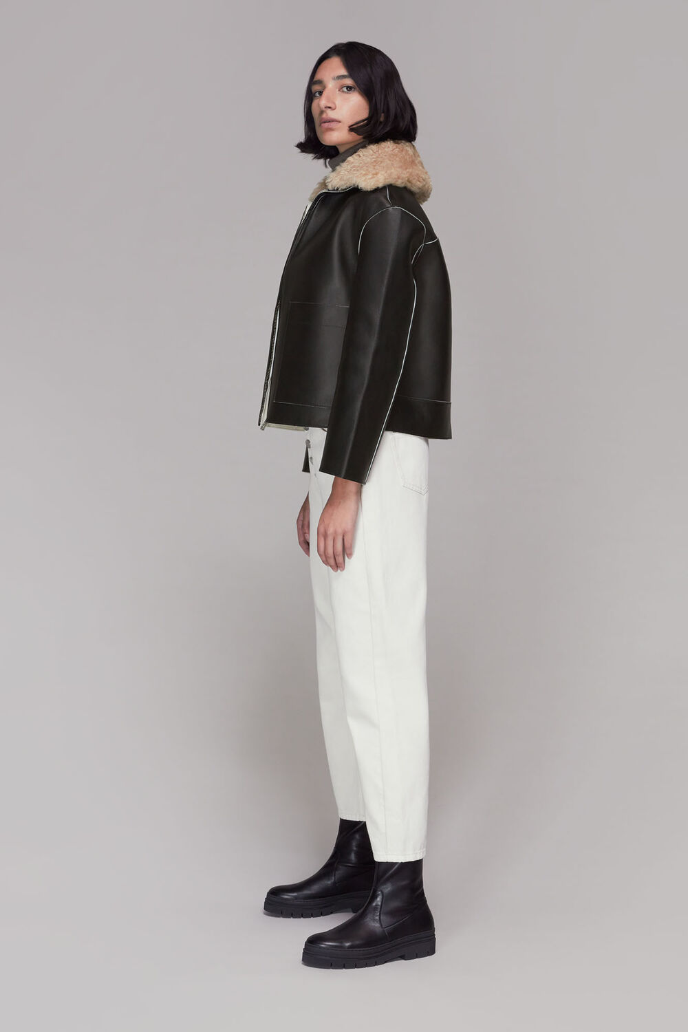 Bonded Shearling Collar Jacket