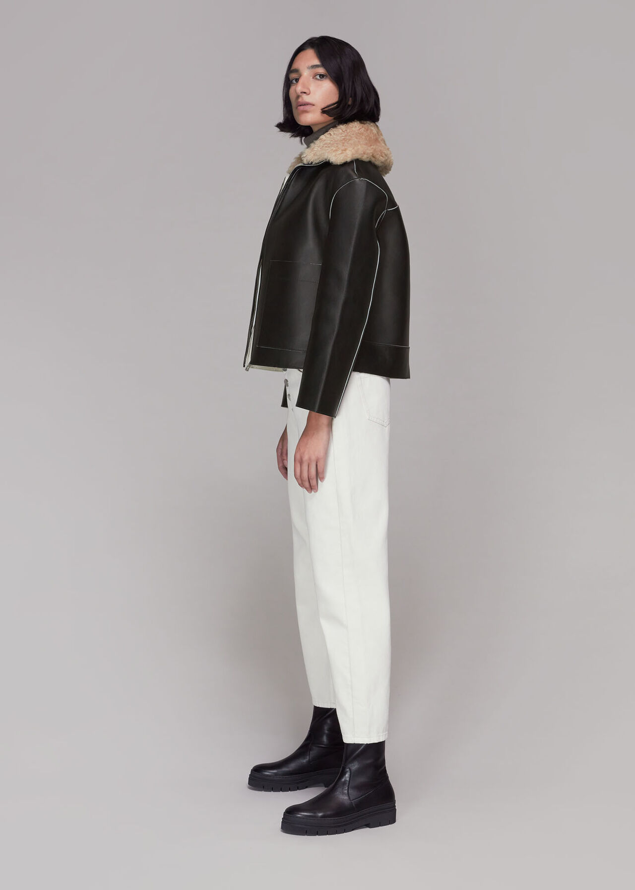 Bonded Shearling Collar Jacket