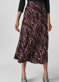 Twig Print Bias Cut Skirt Burgundy