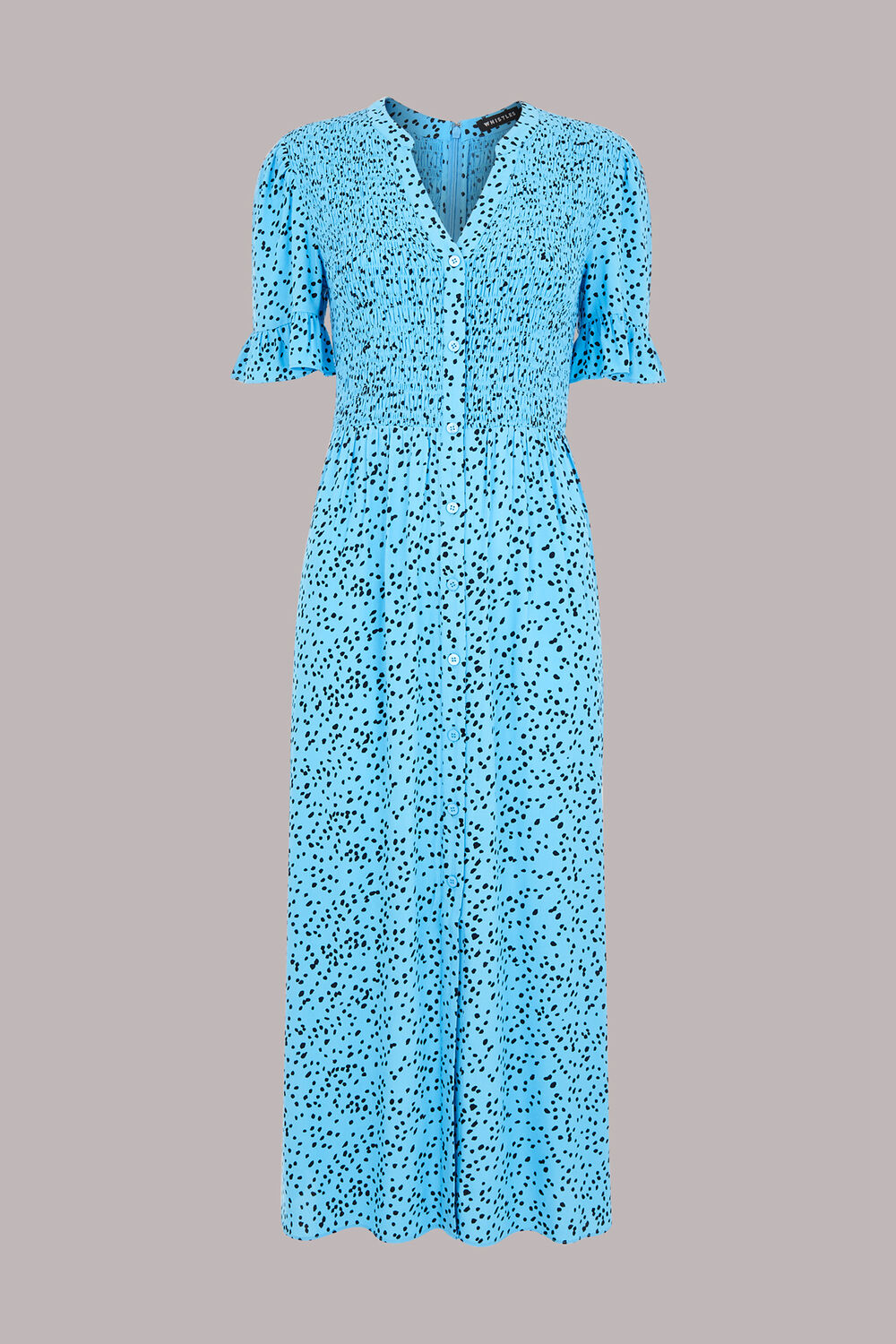 Spotted Dot Shirred Midi Dress