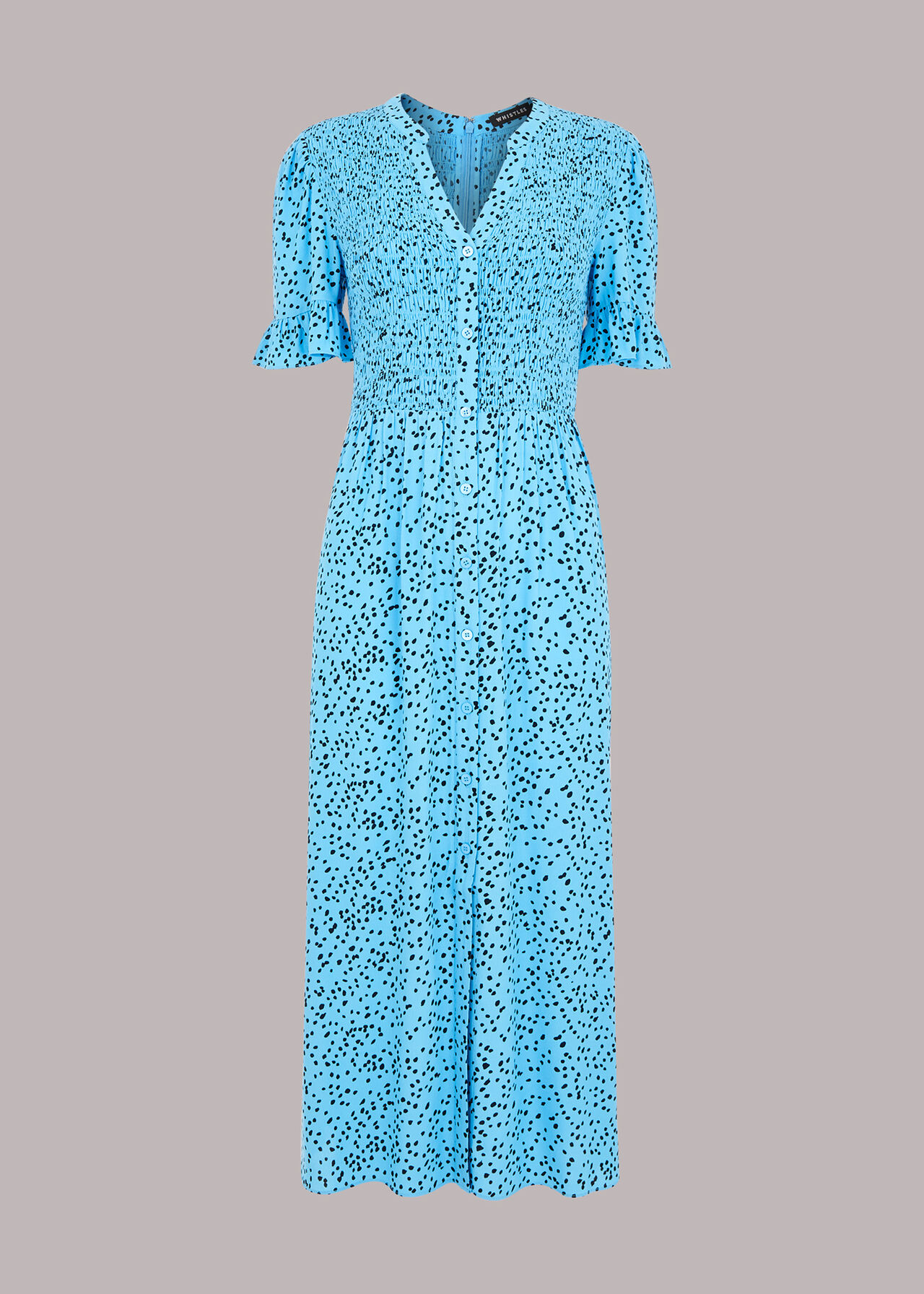 Spotted Dot Shirred Midi Dress