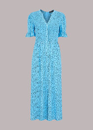 Spotted Dot Shirred Midi Dress