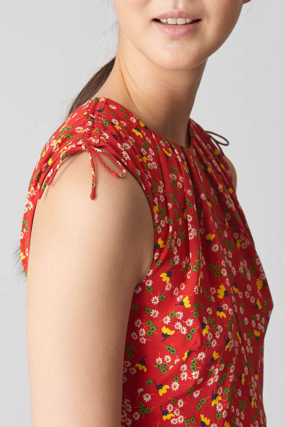 Peony Print Silk Bodycon Red/Multi