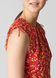 Peony Print Silk Bodycon Red/Multi