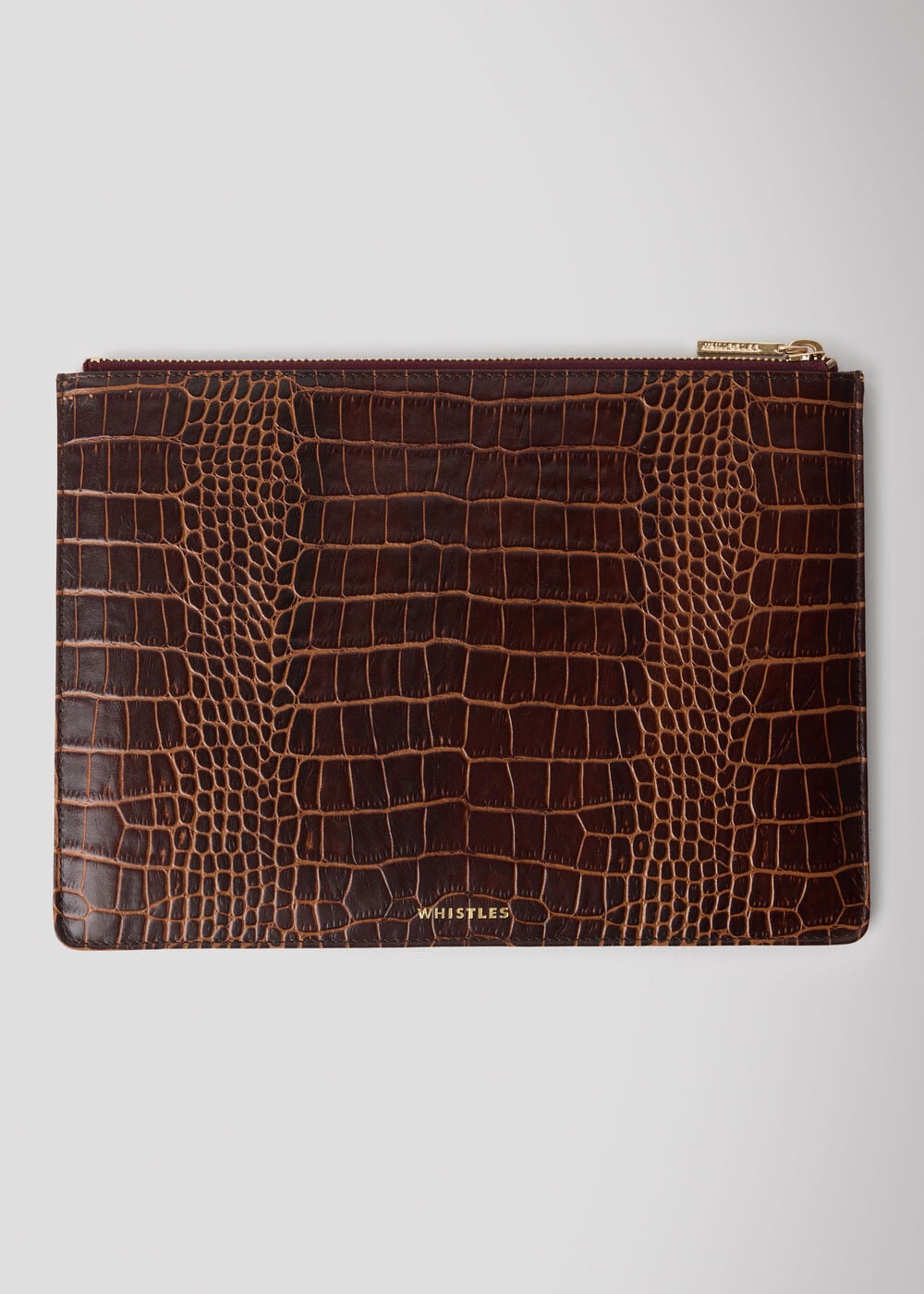Brown Croc Leather Medium Clutch