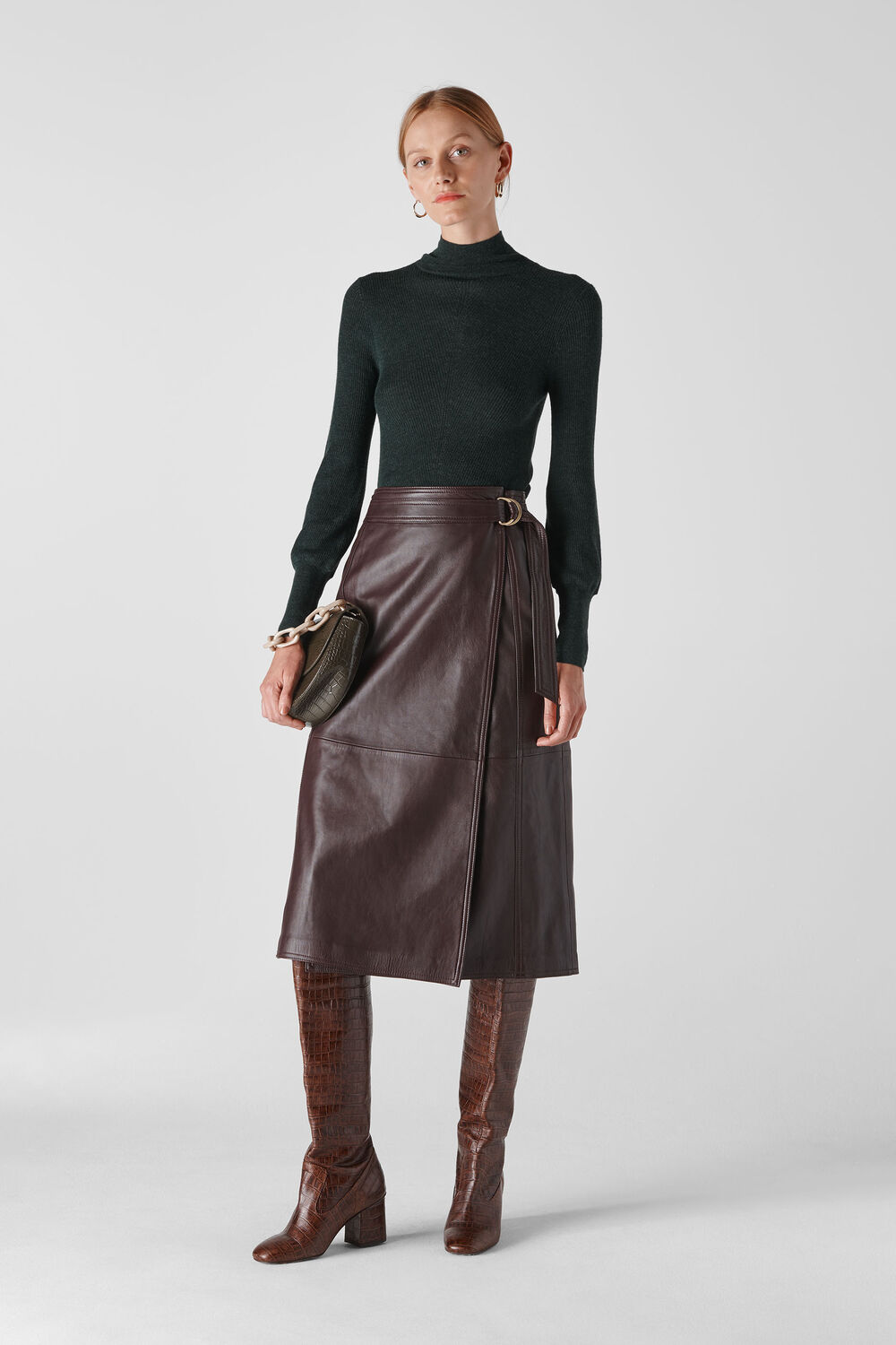 Merino Wool Roll Neck Knit Dark Green