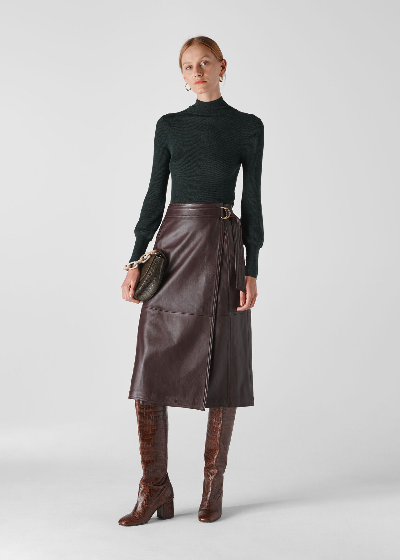Dark Green Merino Wool Roll Neck Knit Whistles Whistles