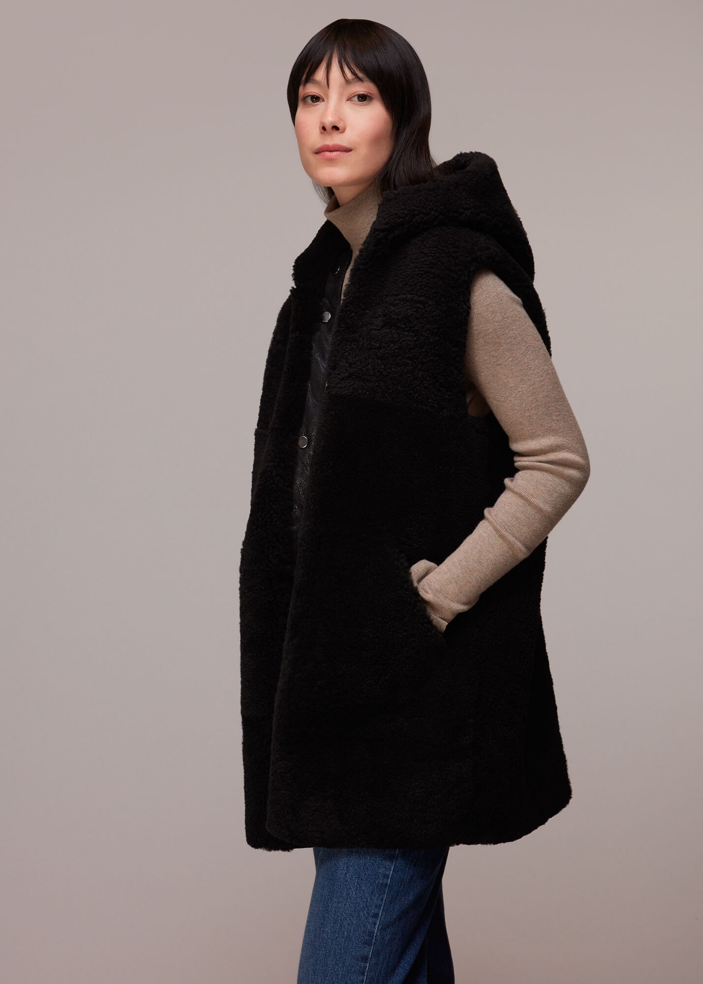 Black Yuki Reversible Gilet WHISTLES Whistles UK