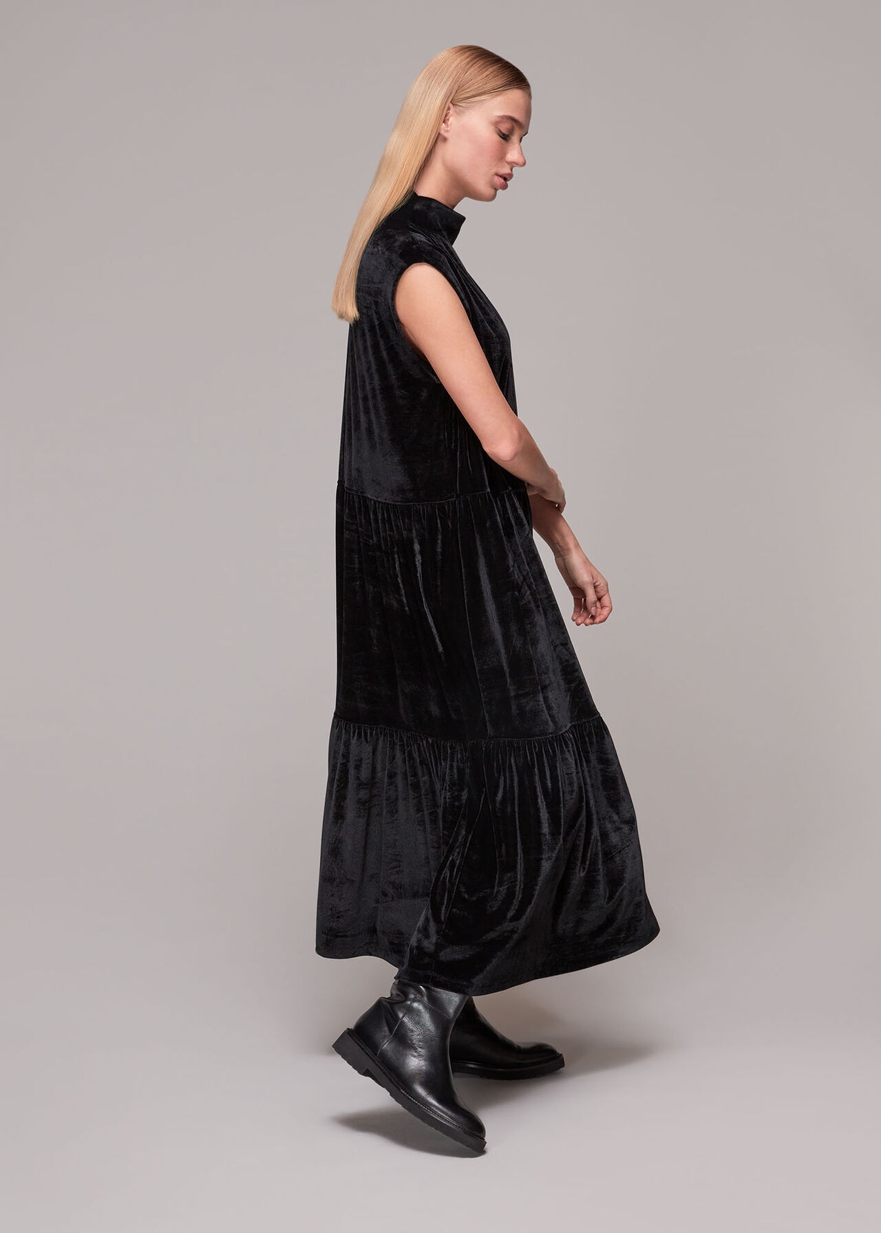 Tiered Jersey Velvet Dress