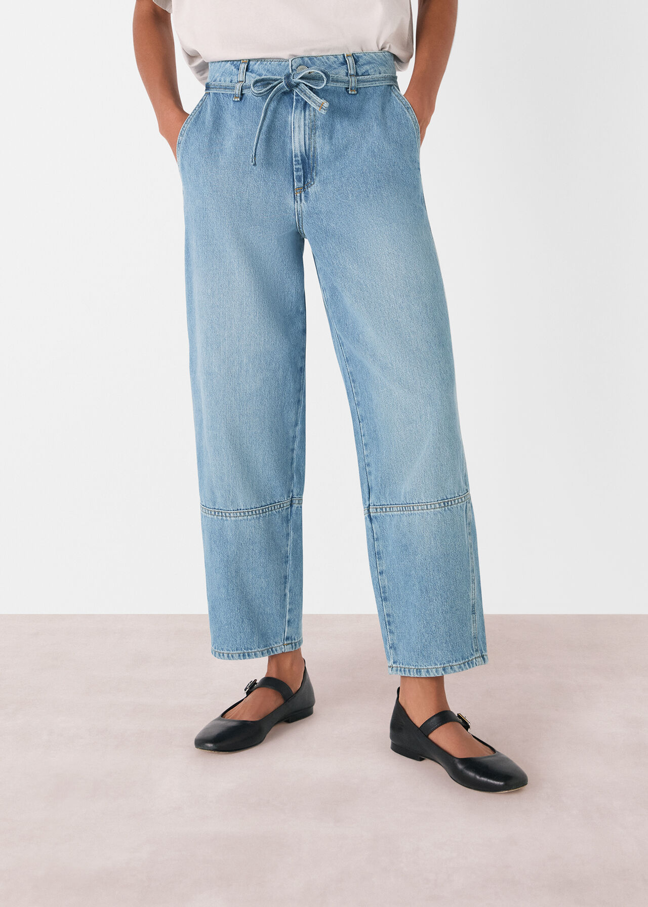 Tie Waist Barrel Leg Jean