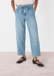 Tie Waist Barrel Leg Jean