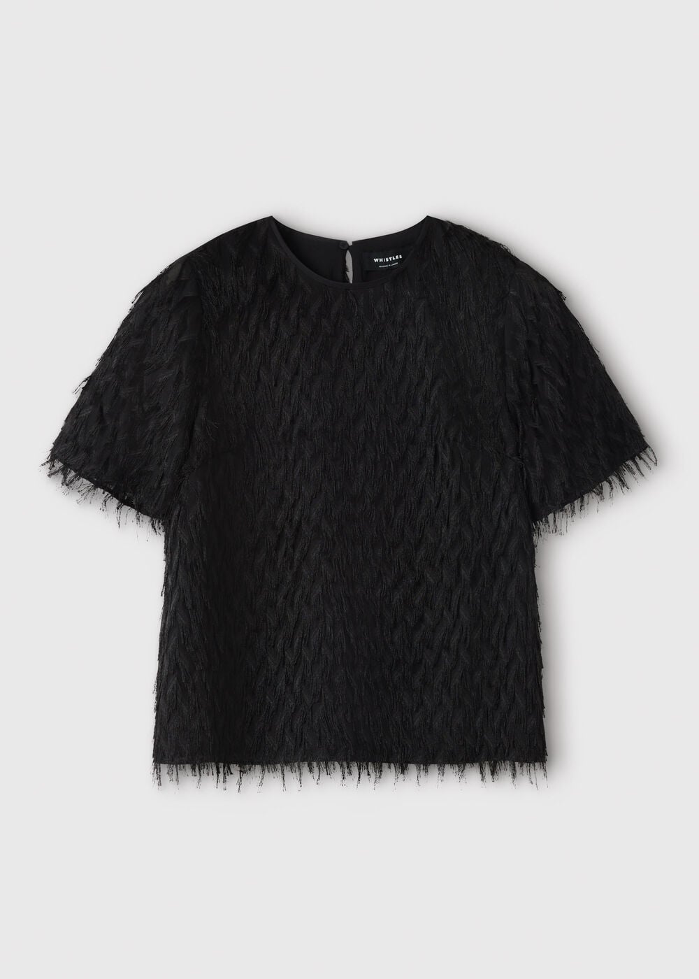 Black Fringe Textured Round Neck Top
