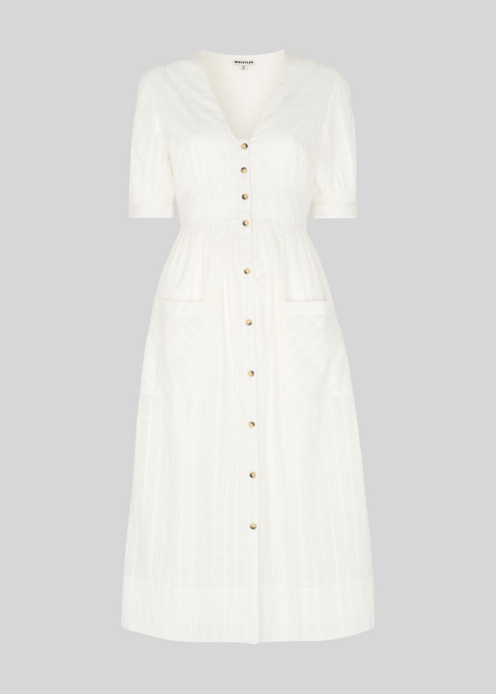 Check Button Through Dress Ivory/Multi