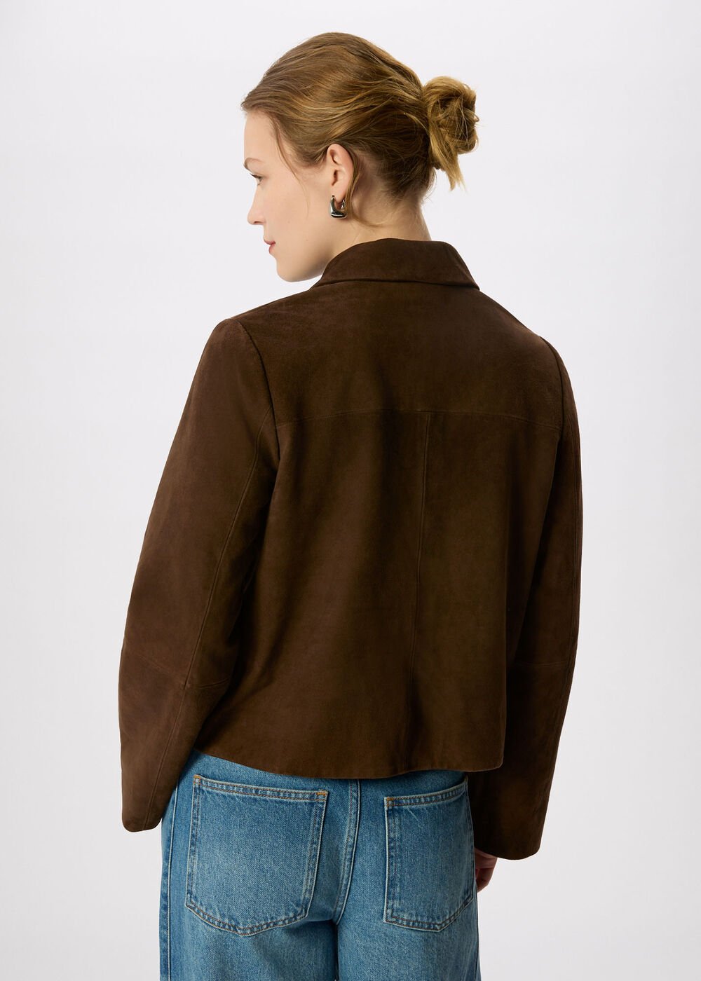 Button Cropped Suede Jacket