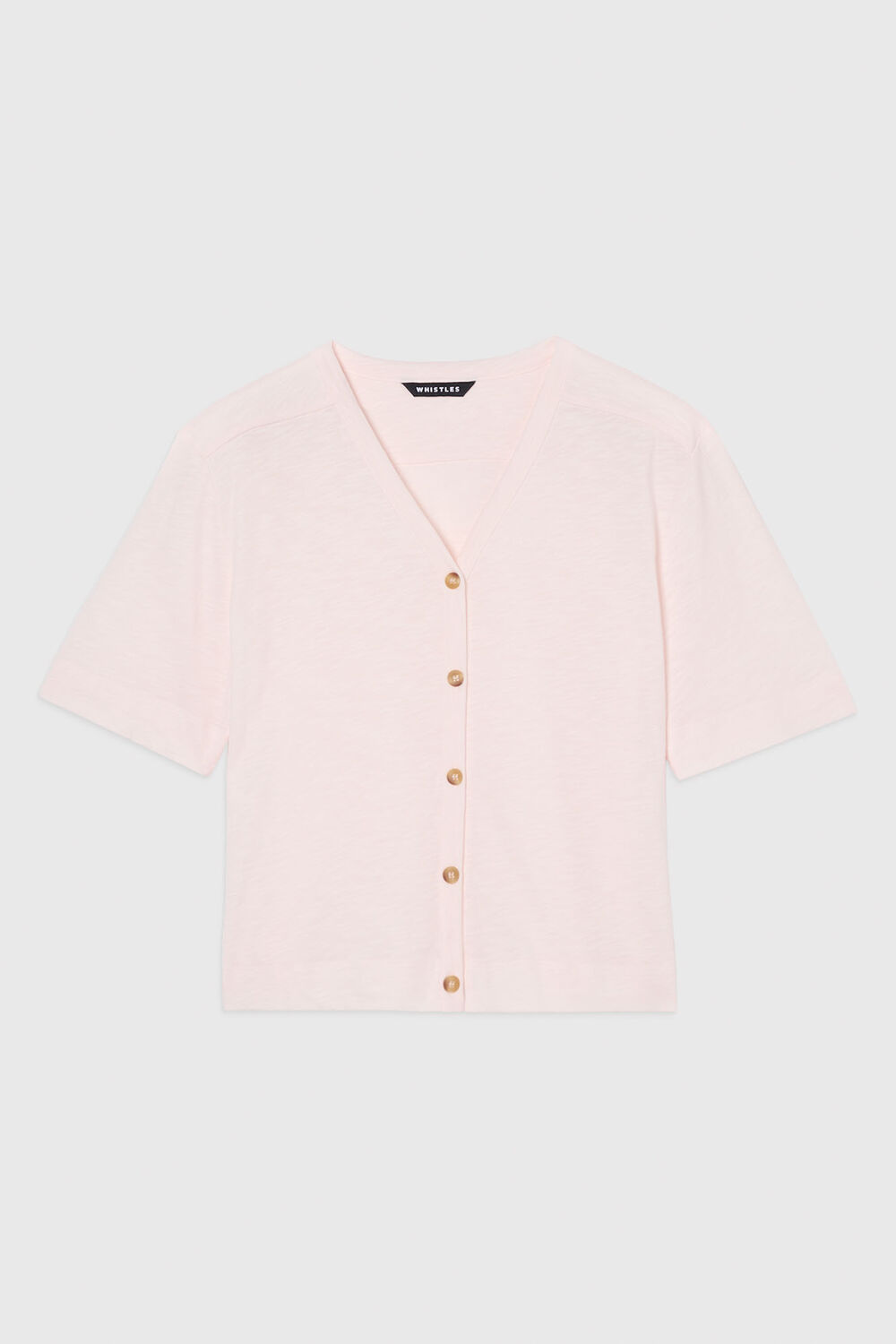 Pale Pink Ella V Neck Button Through Tee