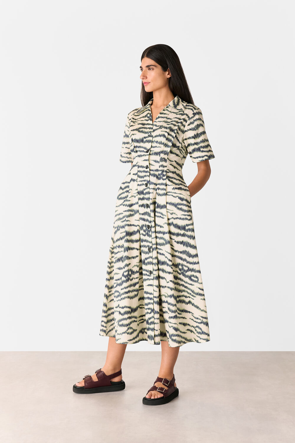 Ivory Feathered Tiger Midi Dress