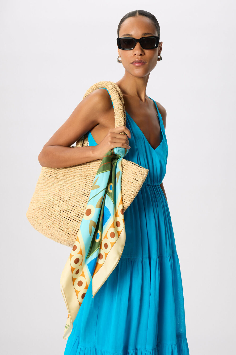 Turquoise Petite Cotton Maxi V Neck Sundress