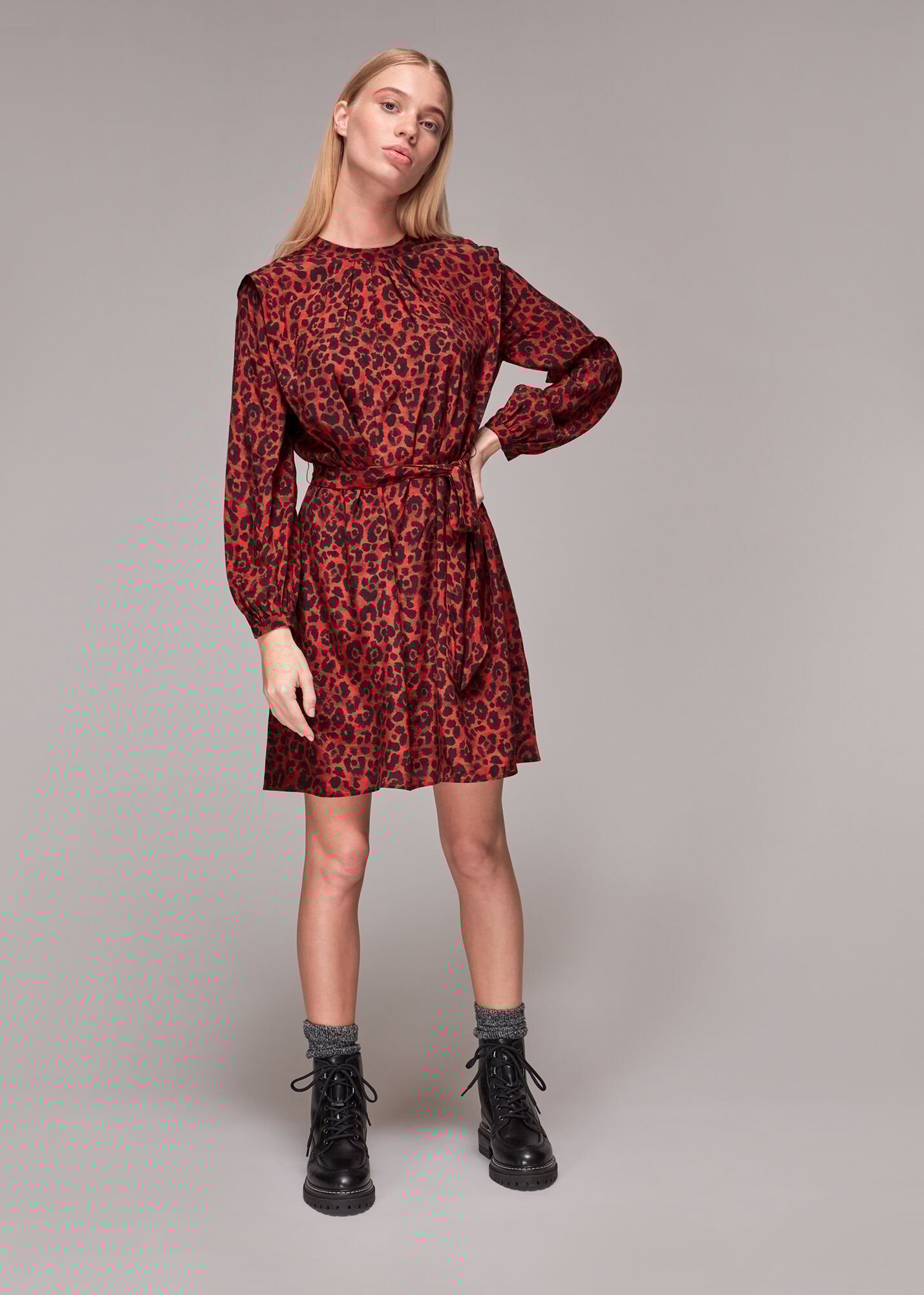 Red and blue animal print dress discount