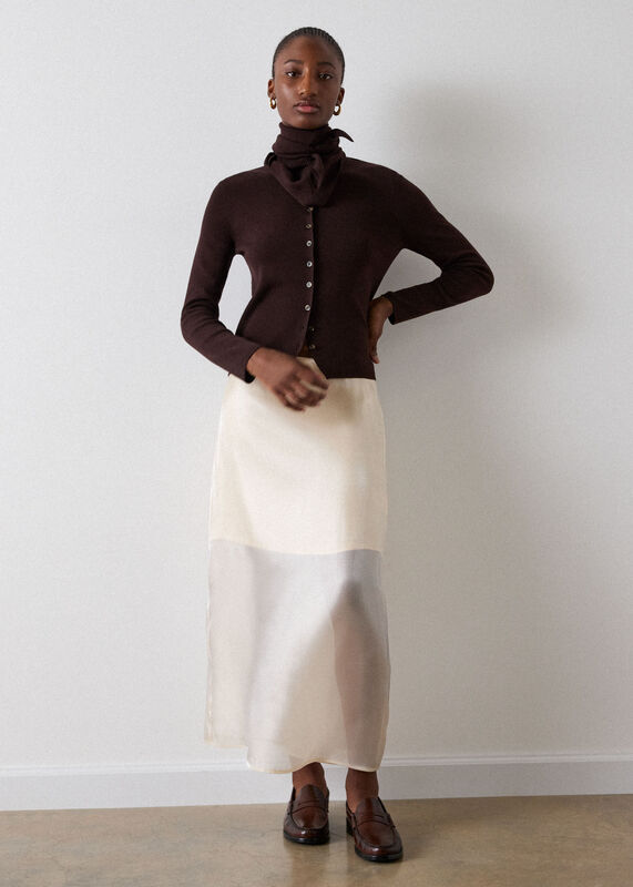 Chocolate Crew Neck Scarf Cardigan