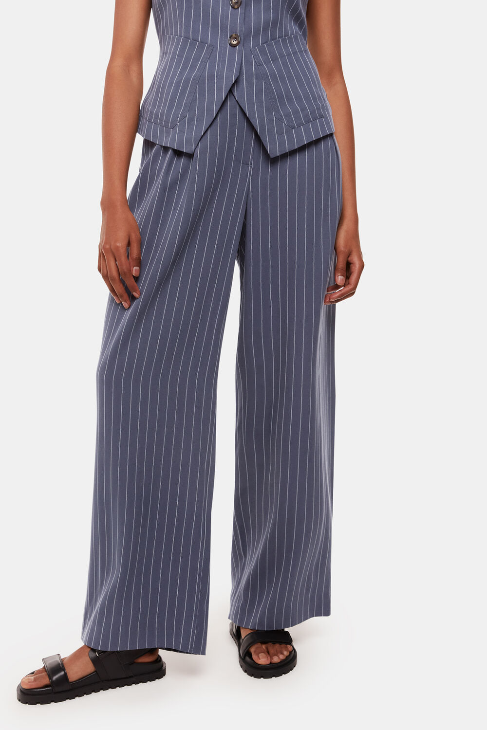 Navy Petite Lottie Pinstripe Trouser