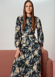 Storm Floral Silk Belted Dress